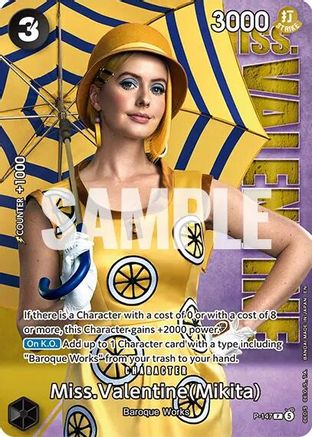 Miss.Valentine (Mikita) - P-147 (Premium Card Collection -Live Action Edition Vol.2 Baroque Works-) (P-147) - One Piece Promotion Cards Foil - Card Brawlers