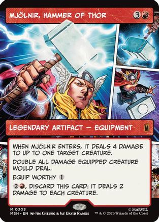 Mjolnir, Hammer of Thor (Borderless) (0303) (MSH-303) - Marvel Super Heroes - Card Brawlers