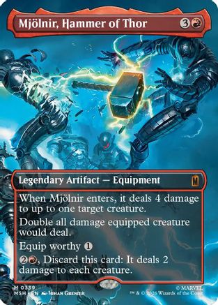 Mjolnir, Hammer of Thor (Borderless) (0339) (MSH-339) - Marvel Super Heroes Foil - Card Brawlers