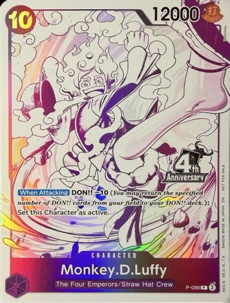 Monkey.D.Luffy (4th Anniversary Treasure Campaign Pack) (P-099) - One Piece Promotion Cards Foil - Card Brawlers