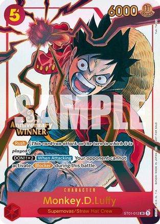 Monkey.D.Luffy - ST01-012 (3rd Anniversary Winner) (ST01-012) - One Piece Promotion Cards Foil - Card Brawlers