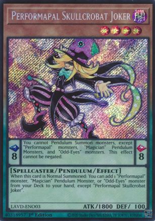 Performapal Skullcrobat Joker (Secret Rare) (LAVD-ENO03) - Legendary Arc-V Decks 1st Edition - Card Brawlers