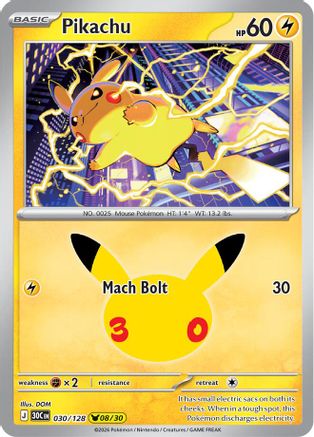 Pikachu (030/128) - Holofoil [ME 30th Celebration] - Card Brawlers