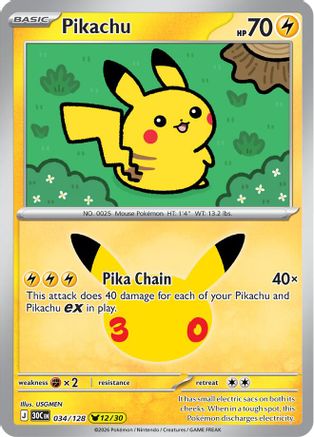 Pikachu (034/128) - Holofoil [ME 30th Celebration] - Card Brawlers