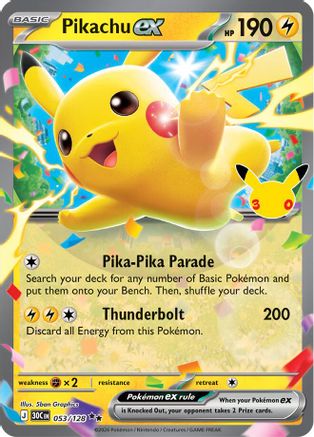 Pikachu ex (053/128) - Holofoil [ME 30th Celebration] - Card Brawlers