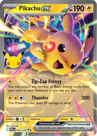 Pikachu ex (054/128) - Holofoil [ME 30th Celebration] - Card Brawlers