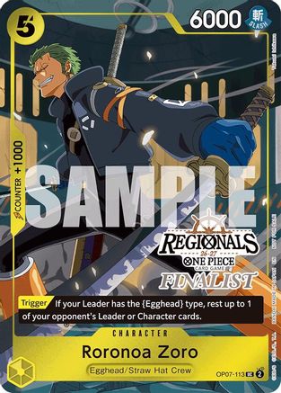 Roronoa Zoro (113) (Regionals Finalist Card Set 26-27) (OP07-113) - One Piece Promotion Cards Foil - Card Brawlers