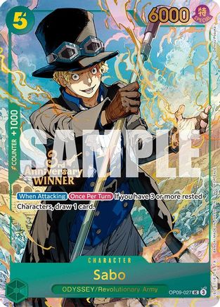 Sabo - OP09-027 (3rd Anniversary Winner) (OP09-027) - One Piece Promotion Cards Foil - Card Brawlers