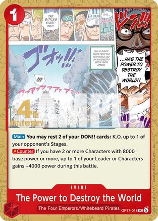 The Power to Destroy the World (OP17-018) - The World's Strongest Warriors Release Event Cards - Card Brawlers