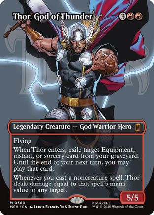 Thor, God of Thunder (Borderless) (0369) (MSH-369) - Marvel Super Heroes Foil - Card Brawlers