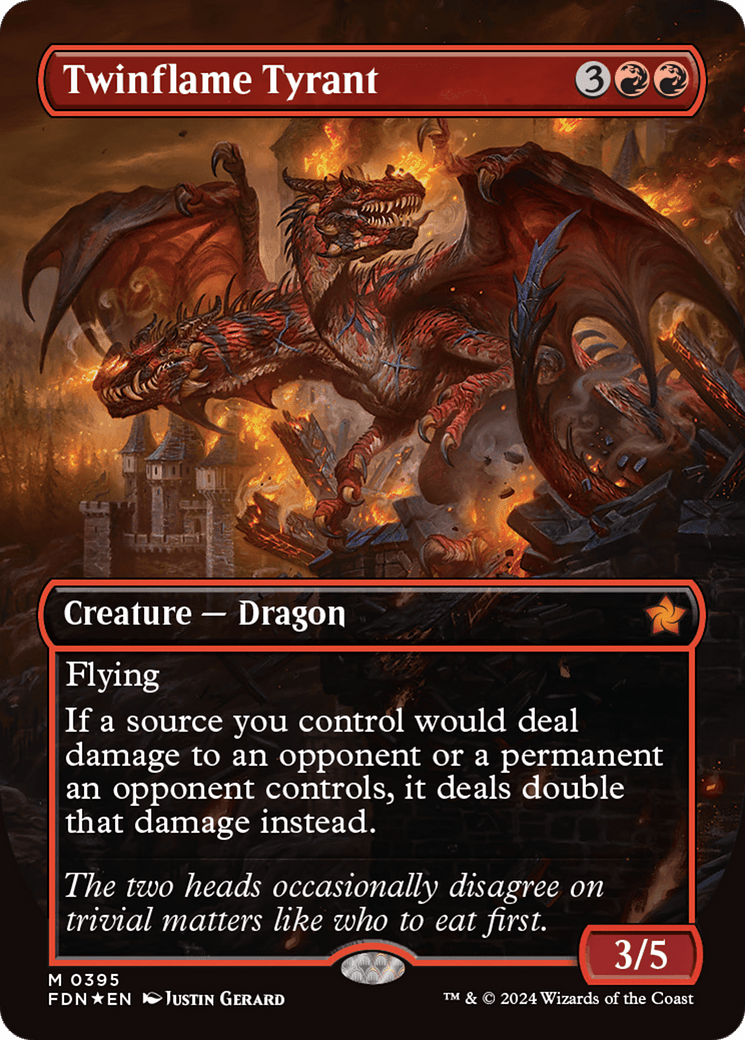 Twinflame Tyrant (Borderless) (Mana Foil) [Foundations] - Card Brawlers
