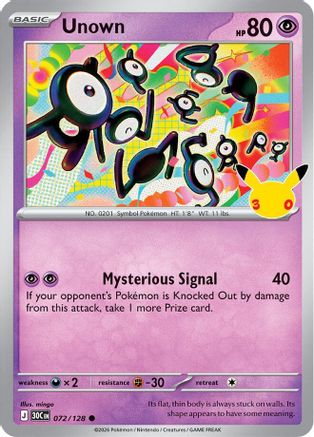 Unown (072/null) - Holofoil [ME 30th Celebration] - Card Brawlers
