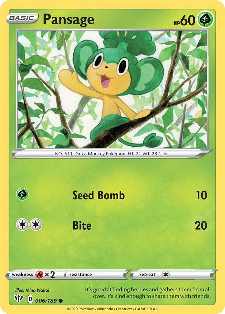 Pansage (006/189) [Sword & Shield: Darkness Ablaze] - Card Brawlers | Quebec | Canada | Yu-Gi-Oh!