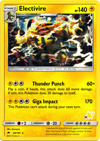 Electivire (43/147) (Pikachu Stamp #32) [Battle Academy 2020] - Card Brawlers | Quebec | Canada | Yu-Gi-Oh!