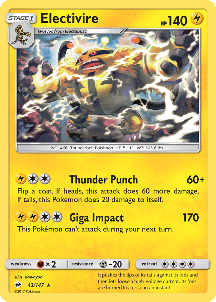Electivire (43/147) [Sun & Moon: Burning Shadows] - Card Brawlers | Quebec | Canada | Yu-Gi-Oh!
