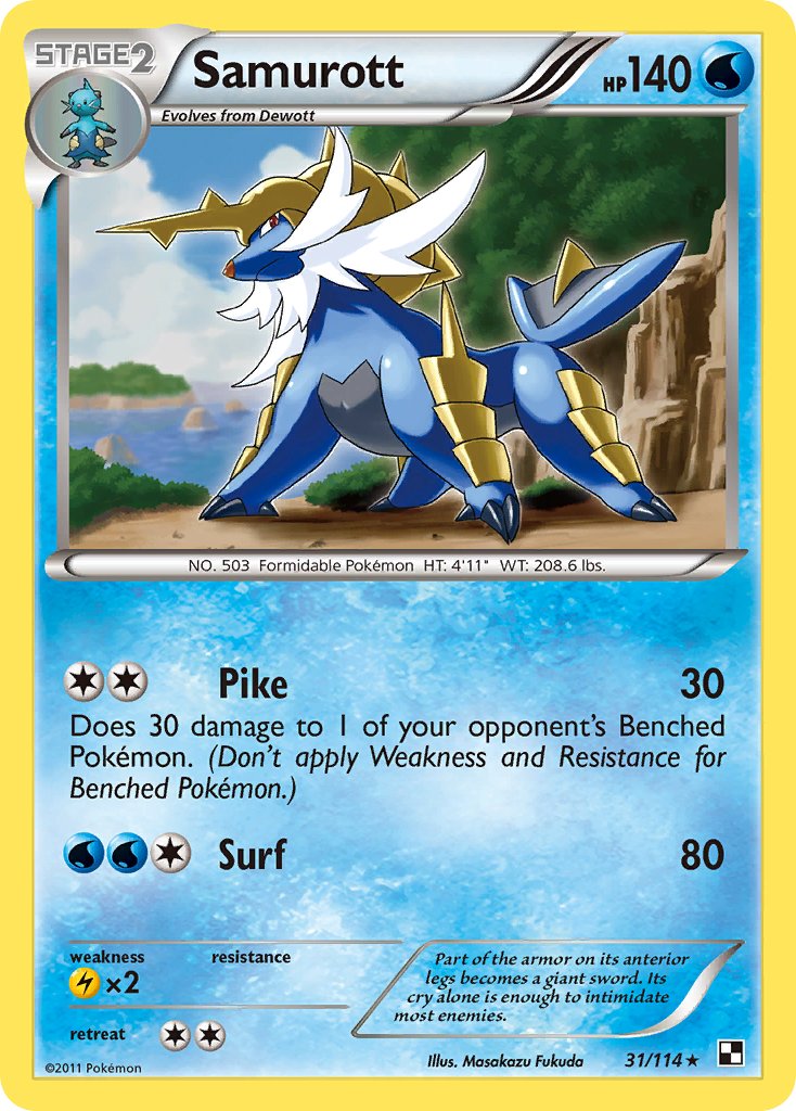 Samurott (31/114) (Cracked Ice Holo) (Theme Deck Exclusives) [Black & White: Base Set] - Card Brawlers | Quebec | Canada | Yu-Gi-Oh!