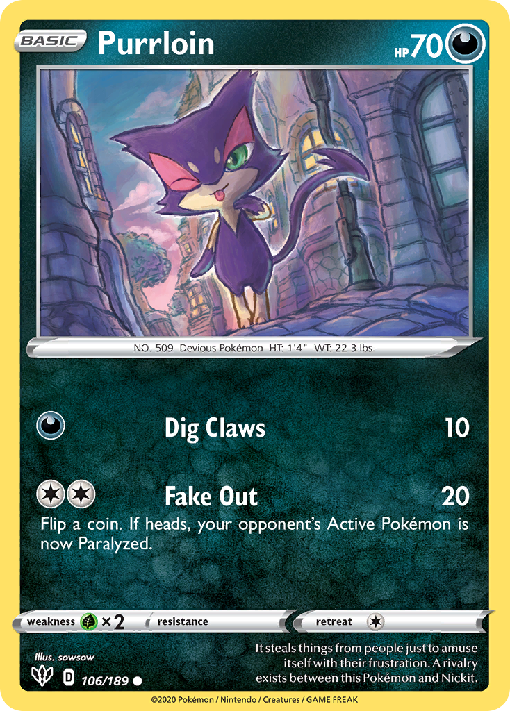 Purrloin (106/189) [Sword & Shield: Darkness Ablaze] - Card Brawlers | Quebec | Canada | Yu-Gi-Oh!
